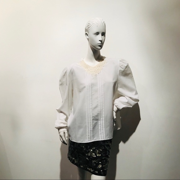 VINTAGE Prairie Goth White Lacey Detail Blouse M/L - Picture 3 of 8